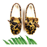 Leopard Faux Fur Slippers with Animal Ears & Faux Shearling Lining