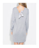 Light Grey Soft Long Sleeve Wool Blend Sweater Dress with Silk Bow Back