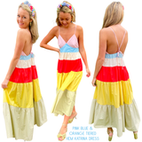 Pink Blue & Orange Tiered  Hem Katrina Dress