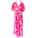 Flamingo Print Puff Sleeve Button Front Paloma Dress