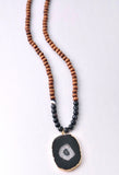 Grey OR Black Natural Stone & Wood Beaded Necklace