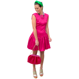 Ruffle Hem Structured Satin Laia Dress with Mesh Underlay & V Back