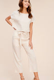 Linen Top & Cropped Pant with Tie Waist & Pockets Matching SET in Off White (Sold Together)
