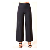 Black High Waisted Wide Leg Pants with Diagonal Pockets & Banded Waist