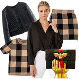 Caramel & Black Check Loyola Knit Skirt
