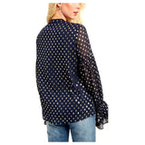 Navy & METALLIC Gold Foil Dots Peasant Top with Ruffle Sleeves & Optional Tassel Tie