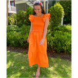 Tangerine Smocked Flutter Sleeve Julia Dress