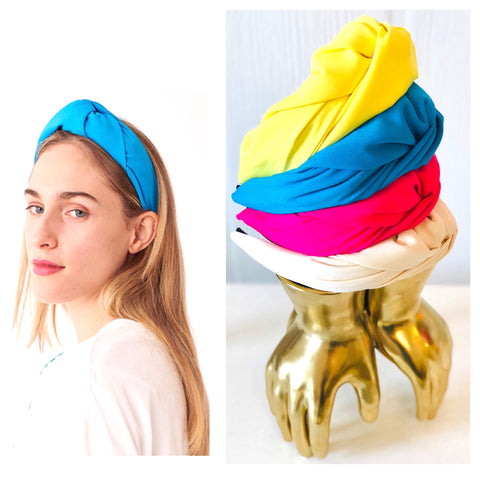 French Blue, Yellow, Ivory or Pink Woven Top Knot Headband