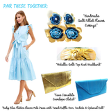 Baby Blue Sleeve Button Down Midi Dress with Tiered Ruffle Hem, Pockets & Optional Belt Sash