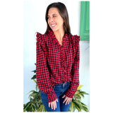 Red & Black Gingham Ruffle Rosie Top