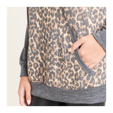 Grey & Taupe Leopard Baby French Terry Top with Raglan Sleeves & Kangaroo Pocket