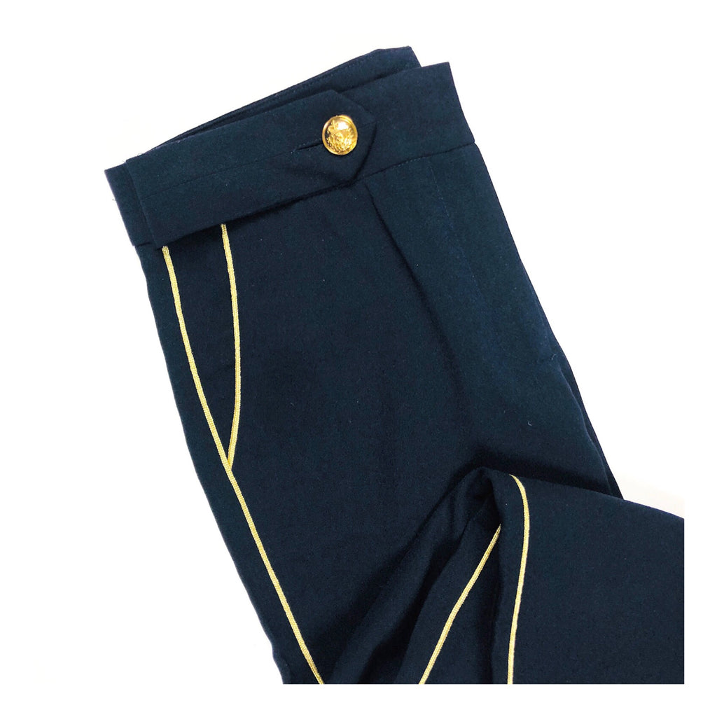 Navy Pants with Metallic Gold Leg Embroidery with Gold Waist Buttons ...