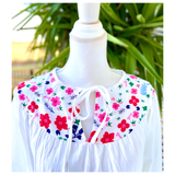 White Floral Bust Balloon Sleeve Top