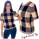 Caramel & Black Check Knit Short Sleeve Loyola Sweater