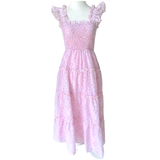 Pink & White Ruffled Flutter Sleeve Smocked Millie Dress