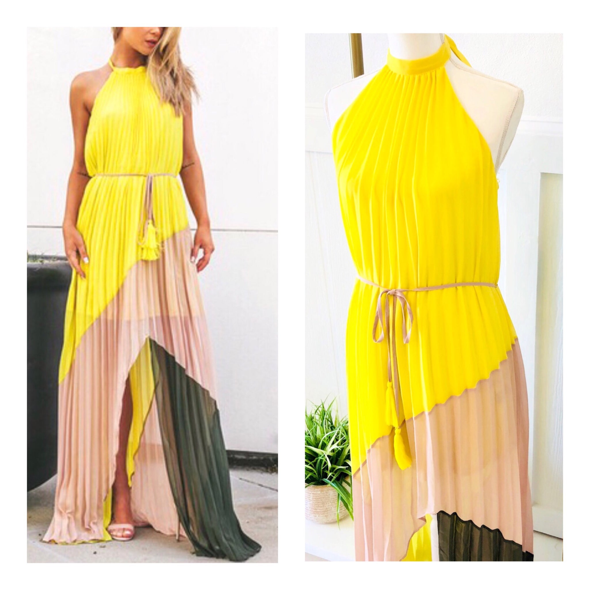 新品　maisoncelon pleated halter maxi dress pleated halter maxi dress – célon