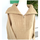 Taupe Knit Pullover Ollie Sweater with Optional Foldover Or High Neck