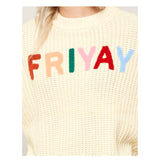 Cream Knit FRIYAY Sweater with Textured Chenille Lettering