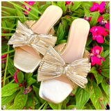 Gold Crinkle Bow Amalfi Sandals