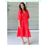 Coral Eyelet Puff Sleeve Palermo Dress