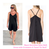 Black Sleeveless Shift Dress with Grommets & Tassel Tie Back