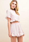 Blush Ruffle Hem Top with Open Bow Back