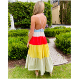 Pink Blue & Orange Tiered  Hem Katrina Dress