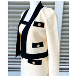 Ivory & Black Wool Blend Knit Patricia Cardigan Jacket