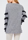 Grey Lightweight Sweater with Black Fringe Hem