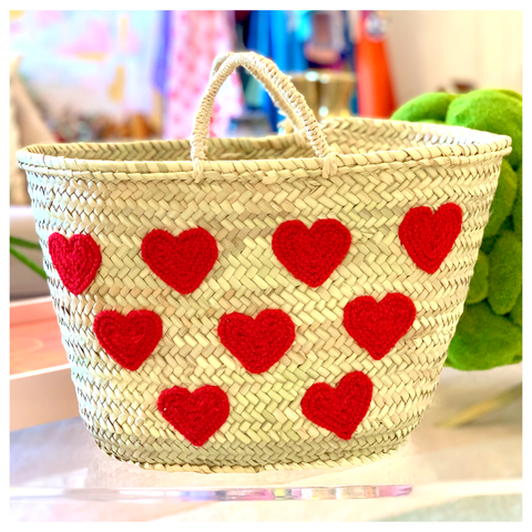 Marrakech Handmade 18” French Market HEARTS Straw Bag