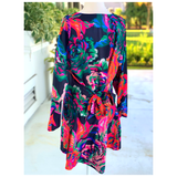 Vibrant Floral Pinky dress with Adjustable Rear Sash Tie