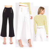 High Waisted Cropped Flare Pants with Sailor Shank Button Front AND Back