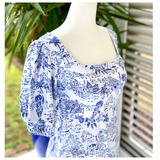 Lucy Blue Chinoiserie 4 Way Stretch Wrinkle Resistant Dress