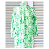 Green & Ivory Leaf Print Button Front Collared Dress