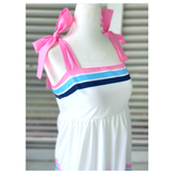 White Pink & Blue Candy Stripe Tie Shoulder Dress