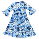 Blue Floral Trumpet Sleeve Miranda Dress