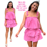 Pink & Red Smocked Ruffle Candy Skirt Set (sold separately)