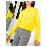 Bright Lemon Yellow Knit Sweater with PomPom HEART Shaped Appliqué Design