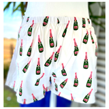 Toss Designs White Pink & Green Champagne Bottle Shorts