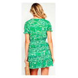 Green Floral Smocked Ruffle Hem Puff Sleeve Dress