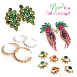 Emerald Gemstone Gold & Pearl Accented Palm Leaf Earrings
