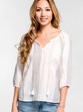 Ivory & Black Tick Stripe Peasant Top with METALLIC GOLD Embroidery & Tassel Tie (just like the maxi but in a top)