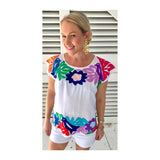 White Maya Split Embroidered Mexican Textile Top