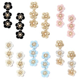 Triple Flower Rhinestone & Pearl Drop Earrings