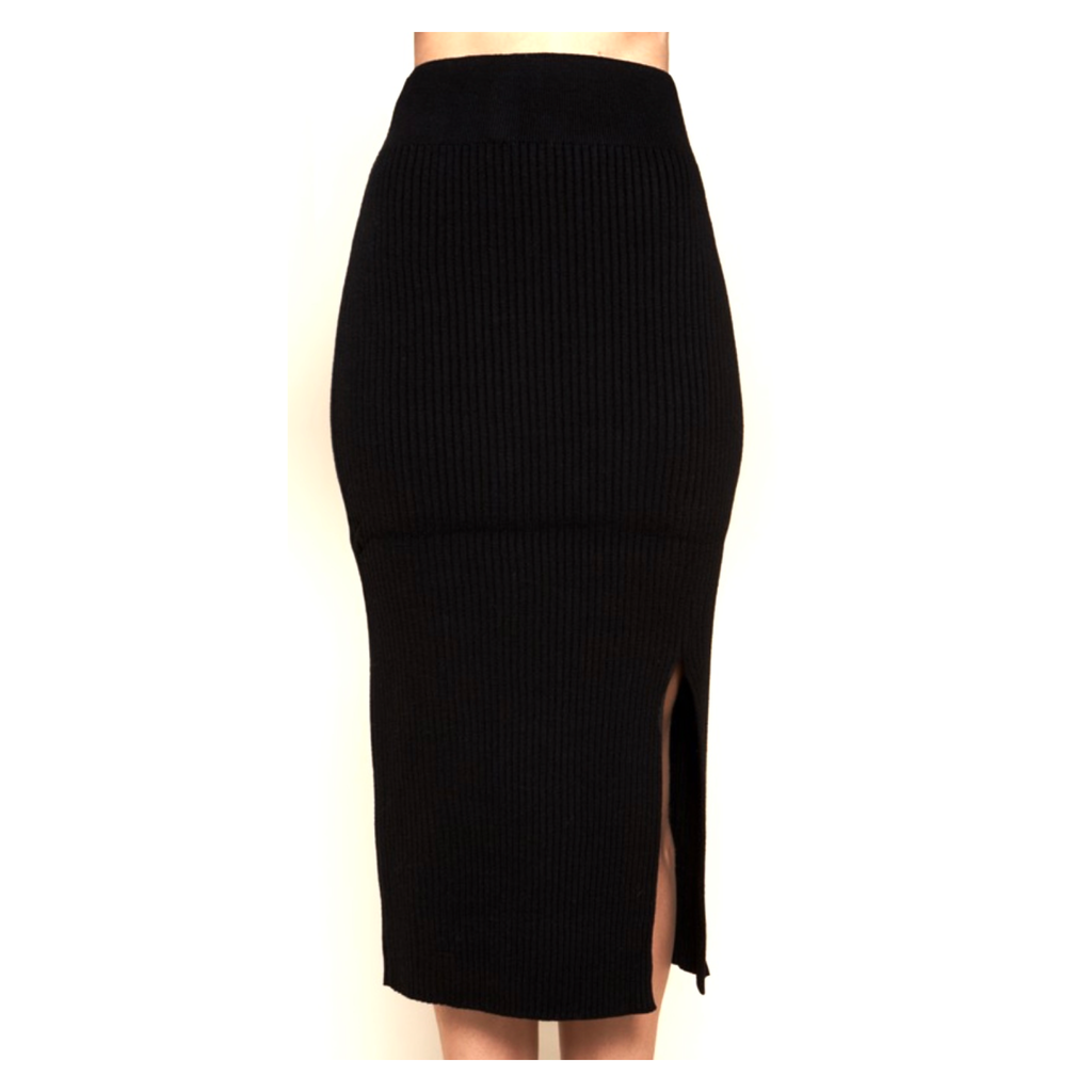 Black Medium Weight Stretchy Knit High Waisted Skirt with Side ...