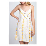 Off White Embroidered Jacquard Asymmetrical Button Down Dress with Smocked Back & Neon Embroidered Flecks
