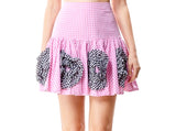 Pink Gingham Ruffle Hem Skirt with Black Contrast Gingham Appliqués