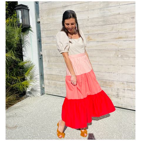 Red & Pink Tiered Be My Valentine Poplin Cotton Dress with Smocked Back