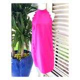 Magenta Halter Shift Dress with Front & Rear Scalloped Columns