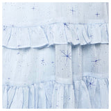 Baby Blue Star Print Ruffle Hem Dress with Semi Sheer Sleeves
